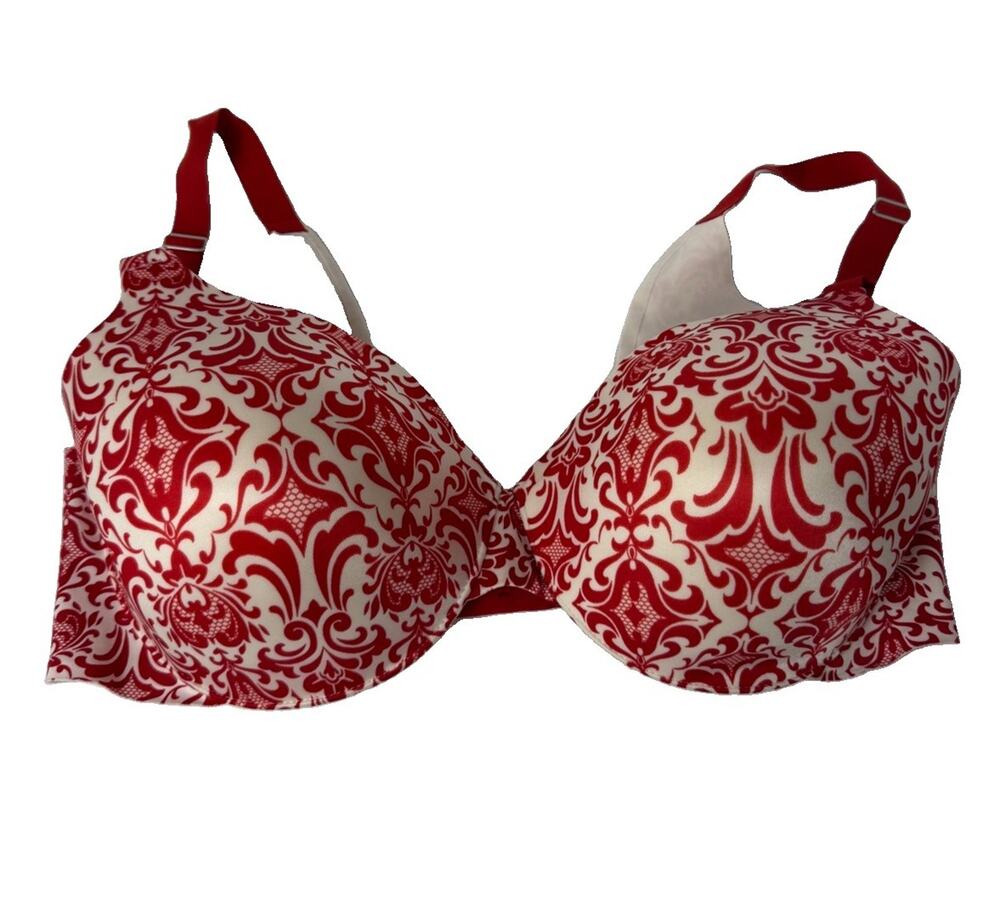 Soma Vanishing Back Full Coverage Bra 40D Red Ivory Damask Underwire Padded